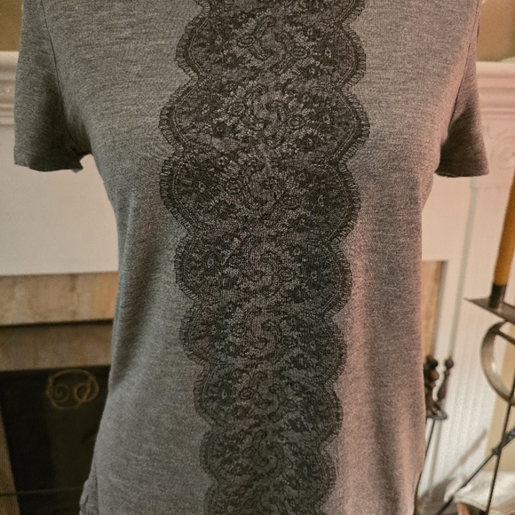 Jason Wu for Target XS Gray Tee Shirt with Black Lace Pattern - Picture 3 of 6